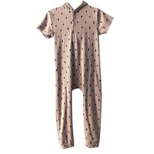 Grayson Collective Ribbed Short Sleeve Hooded Jumpsuit - Tan Black - 4T